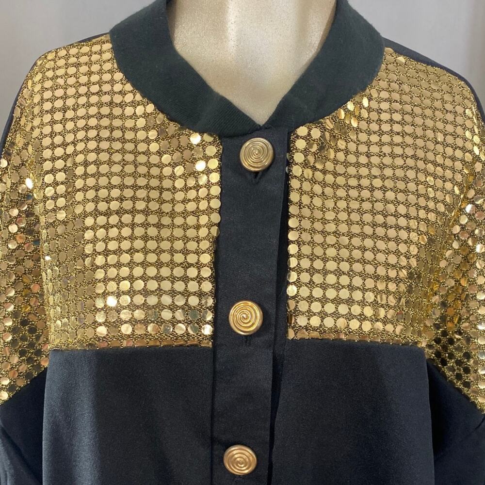 European Club LTD. Black Gold Lightweight Jacket Vintage 90'S Y2K Disco Retro - Picture 2 of 8